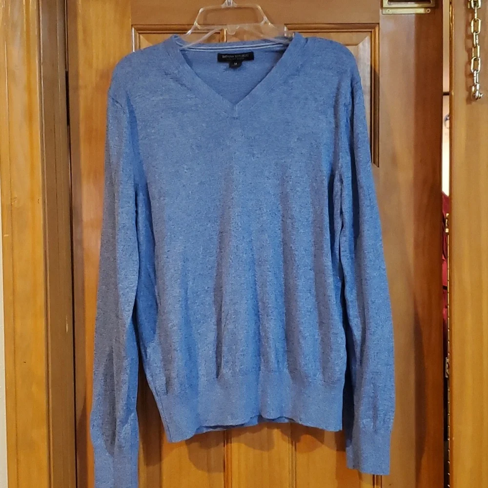 Banana Republic Unisex Blue Cashmere Silk Blend Lightweight V neck Sweater‎ Size